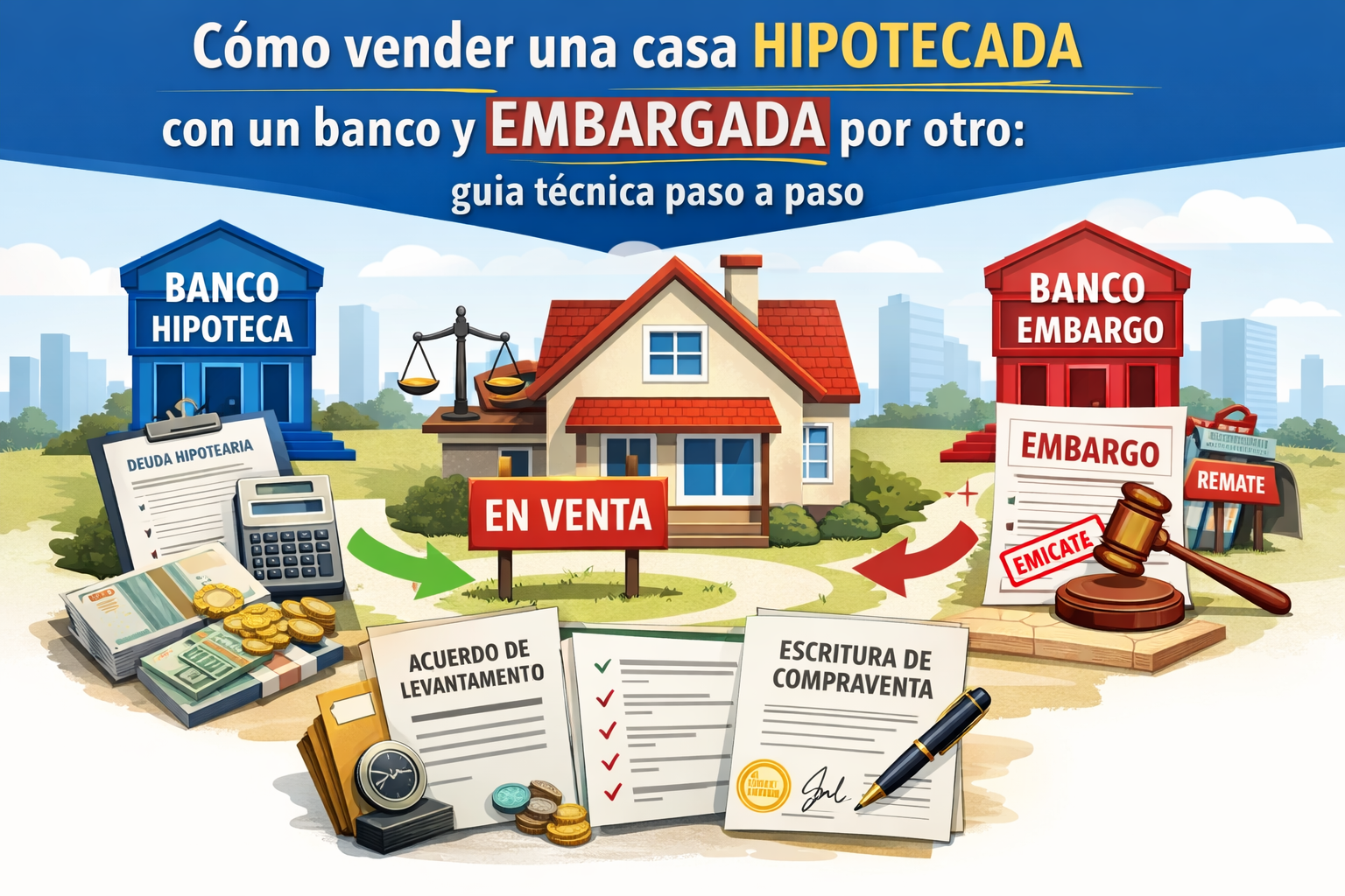 Cómo vender una casa hipotecada con un banco y embargada por otro: guía técnica paso a paso